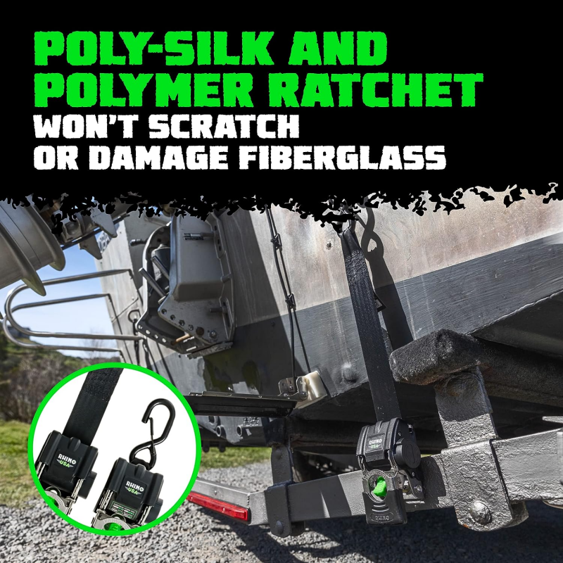 Rhino USA Retractable Transom Straps (2 Pack-Black) - Racecraft Industries