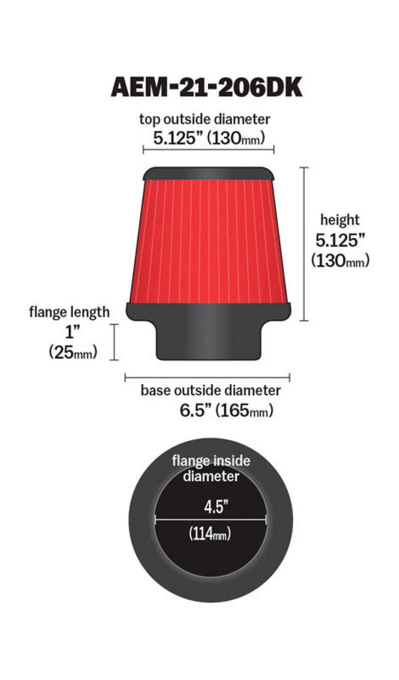 AEM 4.50 in Short Neck 5 in Element Filter - Racecraft Industries