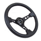NRG Reinforced Steering Wheel (350mm / 3in. Deep) Blk Leather w/Blk Spoke & Circle Cutouts - Racecraft Industries