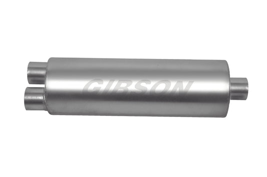 Gibson SFT Superflow Dual/Center Round Muffler - 8x24in/3in Inlet/4in Outlet - Stainless - Racecraft Industries