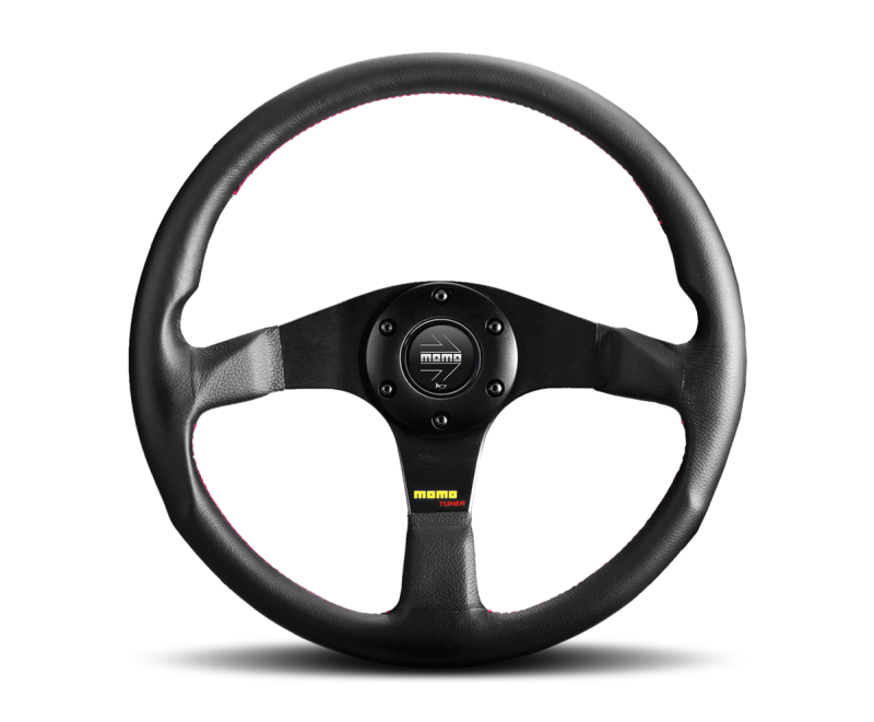 Momo Tuner Steering Wheel 350 mm - Black Leather/Red Stitch/Black Spokes - Racecraft Industries