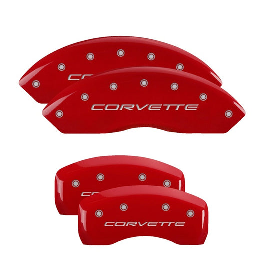 MGP 4 Caliper Covers Engraved Front & Rear C5/Corvette Red finish silver ch - Racecraft Industries