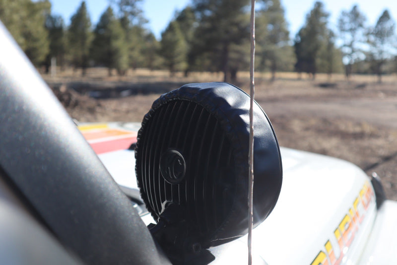 KC HiLiTES 6in. Round Soft Cover (Pair) - Black w/Yellow KC Logo - Racecraft Industries