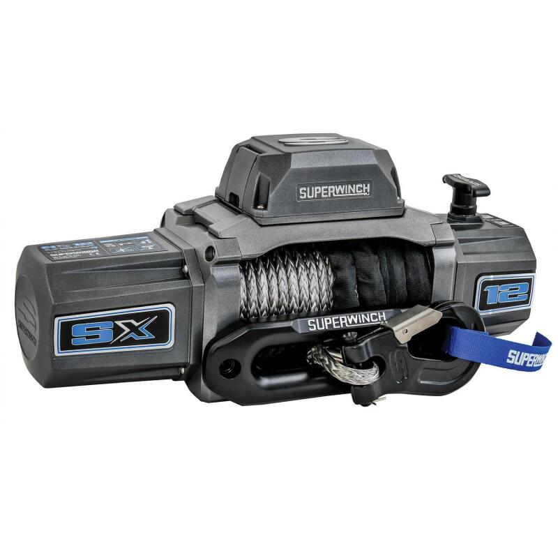 Superwinch 12000 LBS 12V DC 3/8in x 80ft Synthetic Rope SX 12000SR Winch - Graphite - Racecraft Industries