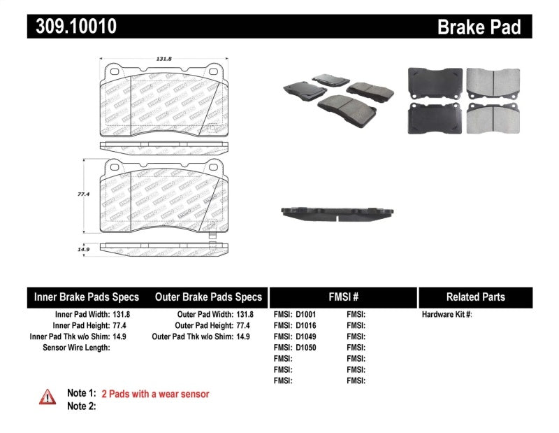 StopTech Performance 04-07 STi / 03-06 Evo / 08-10 Evo / 10+ Camaro Front Brake Pads - Racecraft Industries