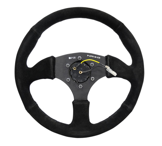 NRG Reinforced Steering Wheel (350mm / 2.5in. Deep) Blk Suede Comfort Grip w/5mm Matte Blk Spokes - Racecraft Industries
