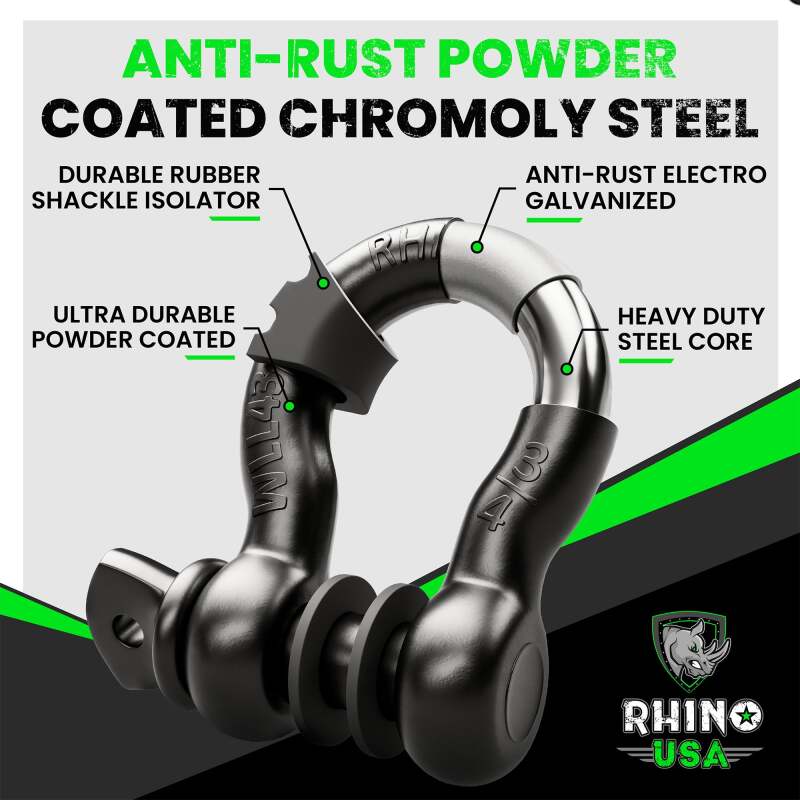 Rhino USA 3/4In D-Ring Shackle Set (2-Pack) Matte Black - Racecraft Industries