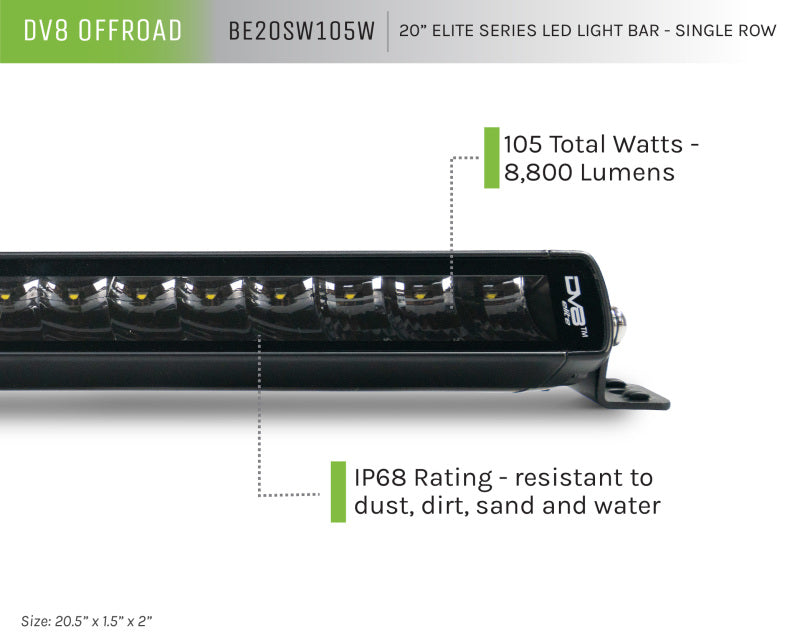 DV8 Offroad 20in Elite Series Light Bar 105W LED - Single Row - Racecraft Industries