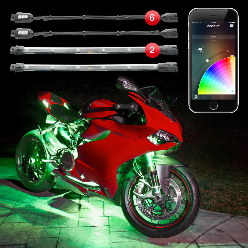 XK Glow Strip Million Color XKCHROME Smartphone App ATV/Motorcycle LED Light Kit 6xPod + 2x10In - Racecraft Industries