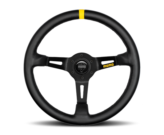 Momo MOD08 Steering Wheel 350 mm - Black Leather/Black Spokes/1 Stripe - Racecraft Industries
