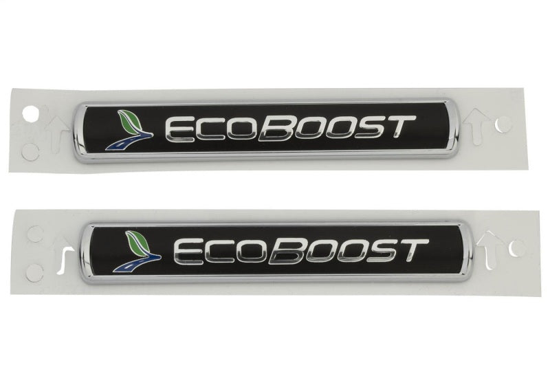 Ford Racing Black/Silver EcoBoost Emblem 3-1/2in x 9/16in - Set of 2 - Racecraft Industries