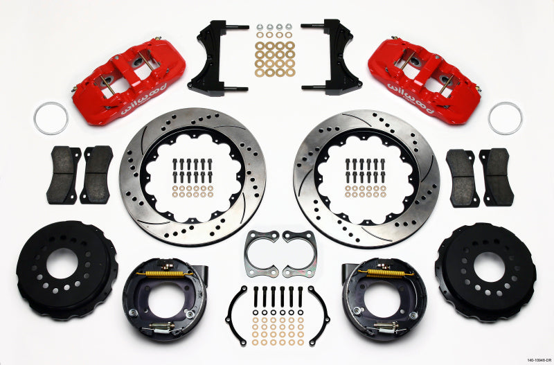 Wilwood AERO4 Rear P-Brake Kit 14.00in Drill Red Big Ford New Style 2.50in Offset - Racecraft Industries