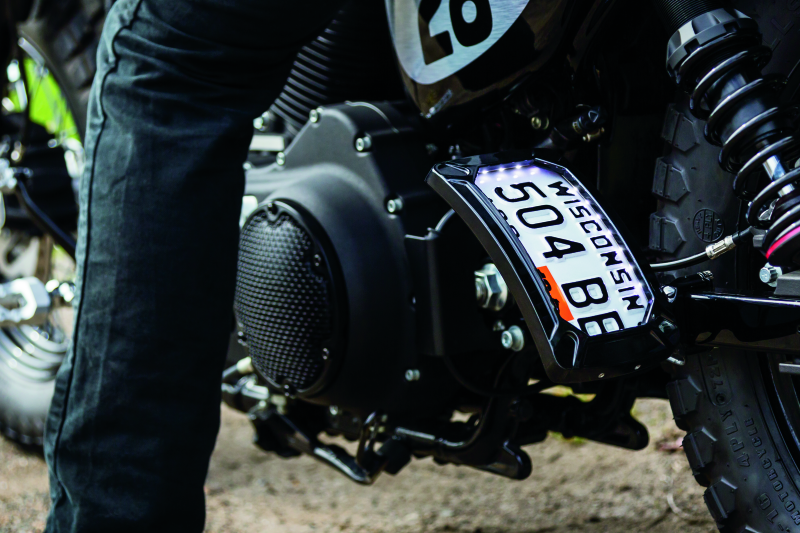 Kuryakyn Nova Curved Vertical Mount Side License Plate Holder Gloss Black - Racecraft Industries