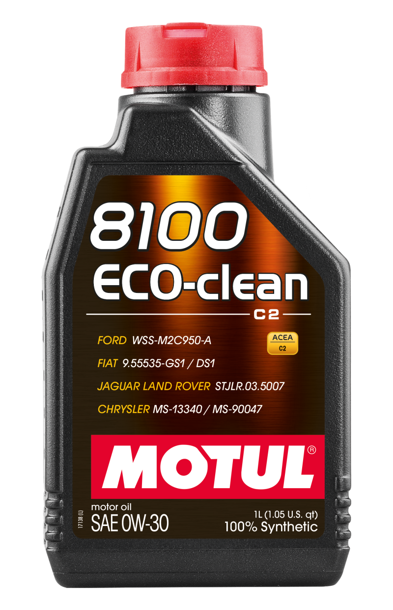 Motul 1L Synthetic Engine Oil 8100 Eco-Clean 0W30 12X1L - C2/API SM/ST.JLR 03.5007 - 1L - Racecraft Industries