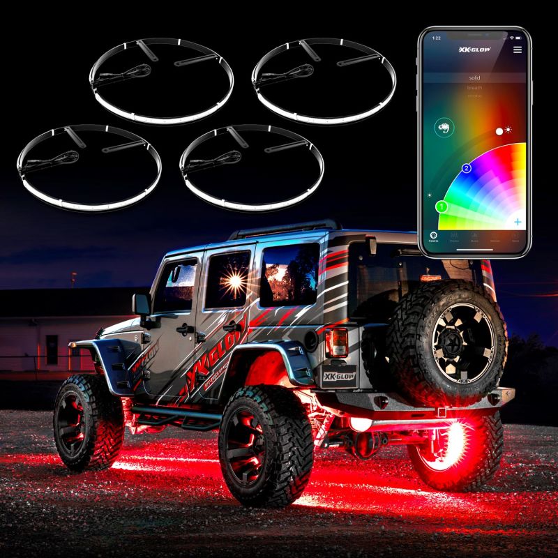 XK Glow Adjustable Wheel Ring Light Kit XKchrome App controlled w/ Turn Signal Function 4pc 15-18In - Racecraft Industries