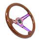 NRG Reinforced Steering Wheel (350mm / 3in. Deep) Brown Wood w/Blk Matte Spoke/Neochrome Center Mark - Racecraft Industries