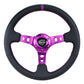 NRG Reinforced Steering Wheel (350mm / 3in. Deep) Black Leather w/Purple Center & Purple Stitching - Racecraft Industries