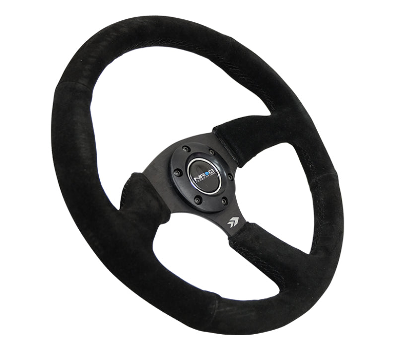 NRG Reinforced Steering Wheel (350mm / 2.5in. Deep) Blk Suede Comfort Grip w/5mm Matte Blk Spokes - Racecraft Industries