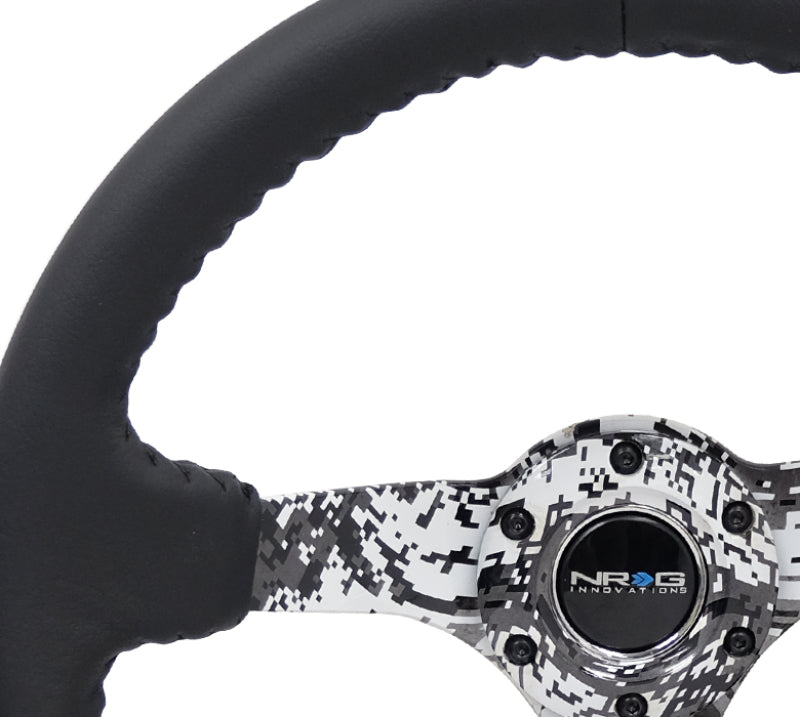 NRG Reinforced Steering Wheel (350mm / 3in. Deep) Blk Leather w/Hydrodipped Digi-Camo Spokes - Racecraft Industries
