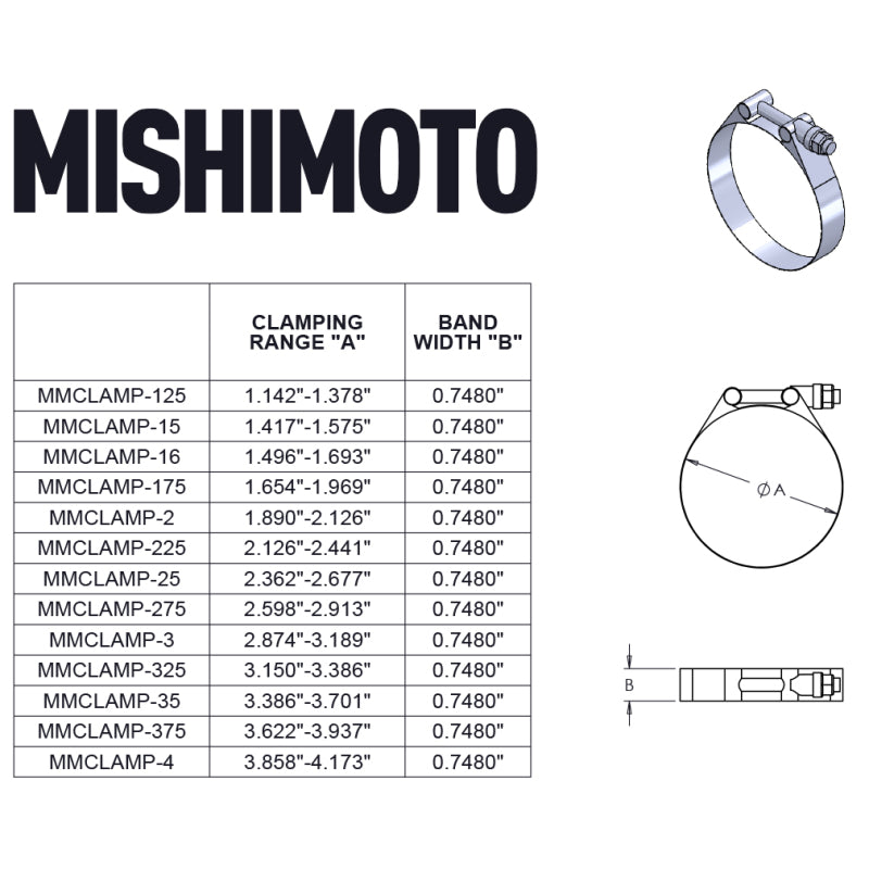 Mishimoto 2.75 Inch Stainless Steel T-Bolt Clamps - Racecraft Industries