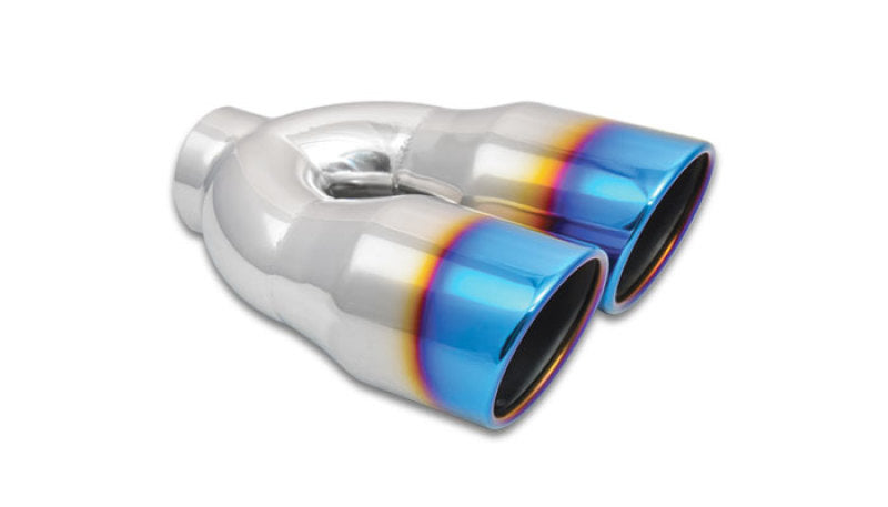 Vibrant 2.5in ID Dual 3.5in OD Round SS Tips (Single Wall Angle Cut) w/Burnt Blue Finish - Racecraft Industries