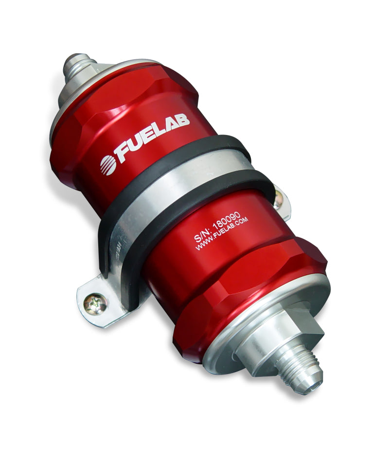 Fuelab 818 In-Line Fuel Filter Standard -6AN In/Out 10 Micron Fabric - Red - Racecraft Industries