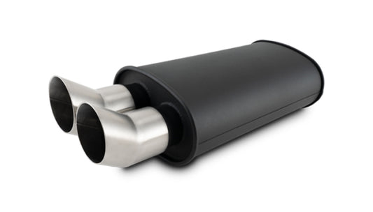 Vibrant Flat Blk Muffler 9x5x15in Body 3in Inlet ID 3in Tip OD w/Dual DTM Cut Tips - Racecraft Industries