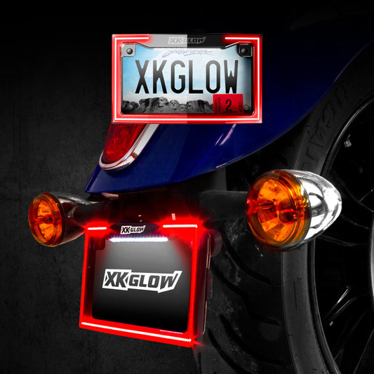 XK Glow Motorcycle License Plate Frame Light w/ Turn Signal - Black - Racecraft Industries
