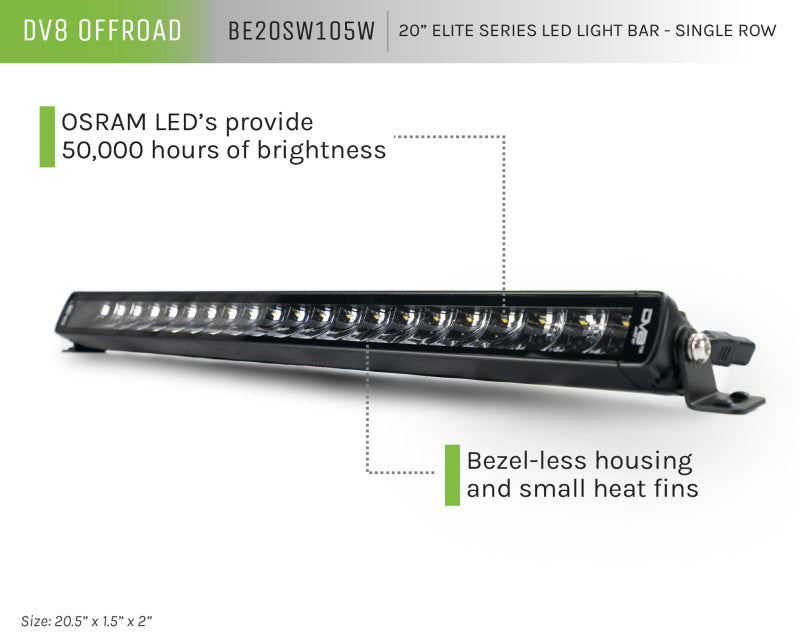DV8 Offroad 20in Elite Series Light Bar 105W LED - Single Row - Racecraft Industries