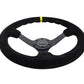 NRG Reinforced Steering Wheel (350mm / 3in. Deep) Blk Suede/X-Stitch w/5mm Blk Spoke & Yellow CM - Racecraft Industries