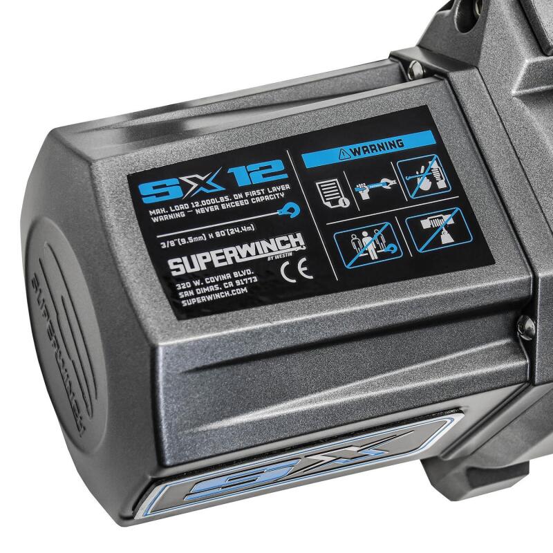 Superwinch 12000 LBS 12V DC 3/8in x 80ft Synthetic Rope SX 12000SR Winch - Graphite - Racecraft Industries