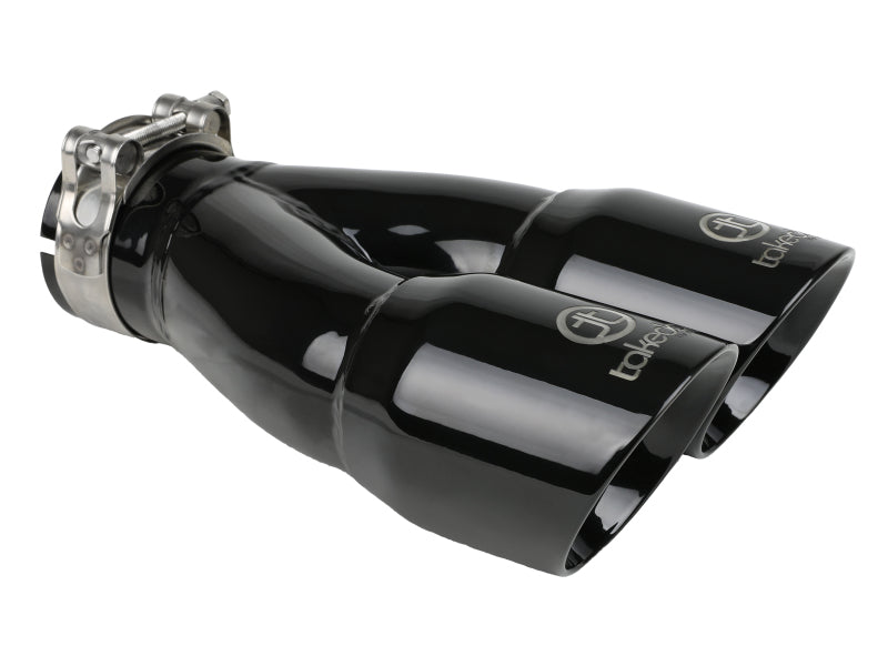 aFe Takeda 2.5in 304 Stainless Steel Clamp-on Exhaust Tip 2.5in Inlet 3in Dual Outlet - Black - Racecraft Industries