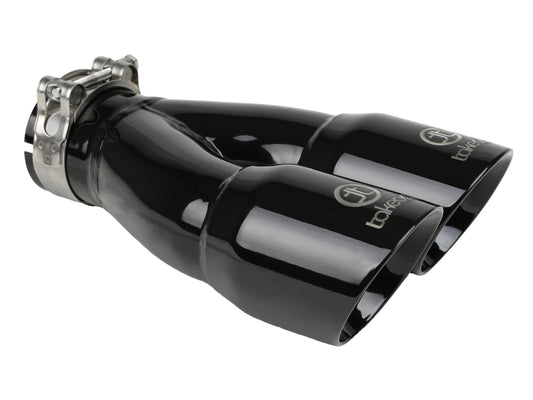 aFe Takeda 2.5in 304 Stainless Steel Clamp-on Exhaust Tip 2.5in Inlet 3in Dual Outlet - Black - Racecraft Industries