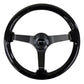 NRG Reinforced Steering Wheel (350mm / 3in. Deep) Black w/Black Chrome Solid 3-Spoke Center - Racecraft Industries