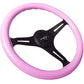 NRG Classic Wood Grain Steering Wheel (350mm) Solid Pink Painted Grip w/Black 3-Spoke Center - Racecraft Industries