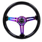 NRG Reinforced Steering Wheel (350mm / 3in. Deep) Blk Wood w/Blk Matte Spoke/Neochrome Center Mark - Racecraft Industries