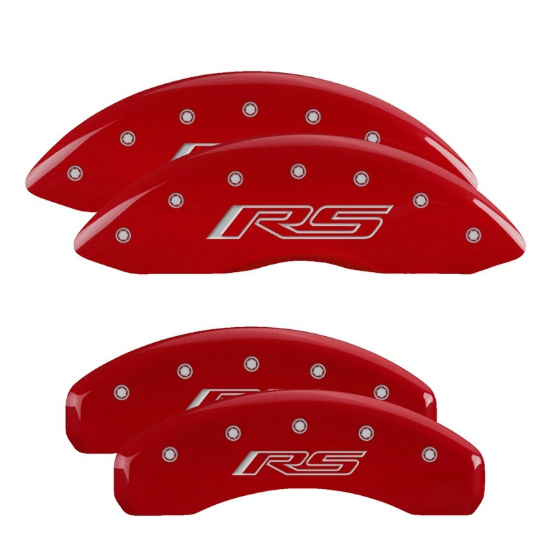 MGP 4 Caliper Covers Engraved Front & Rear Gen 5/RS Red finish silver ch - Racecraft Industries
