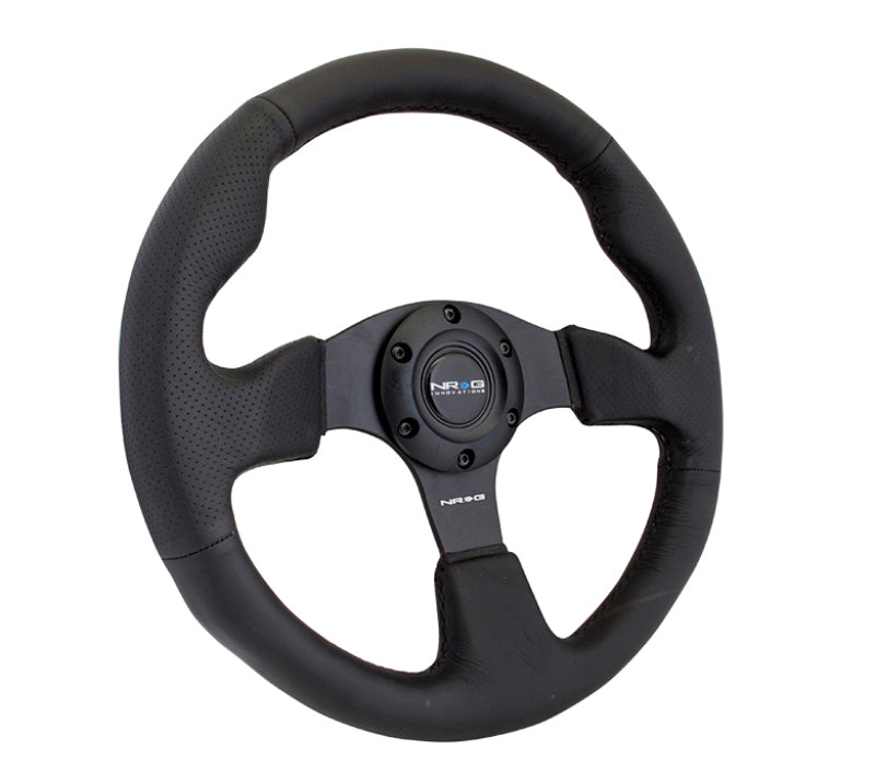 NRG Reinforced Steering Wheel (320mm) Black Leather w/Black Stitching - Racecraft Industries
