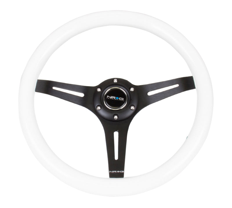 NRG Classic Wood Grain Steering Wheel (350mm) White Paint Grip w/Black 3-Spoke Center - Racecraft Industries