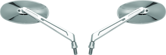 BikeMaster Oval Mirror Machined Arm w/10mm/Yam 10mm/HD Adapters - Pair - Chrome - Racecraft Industries