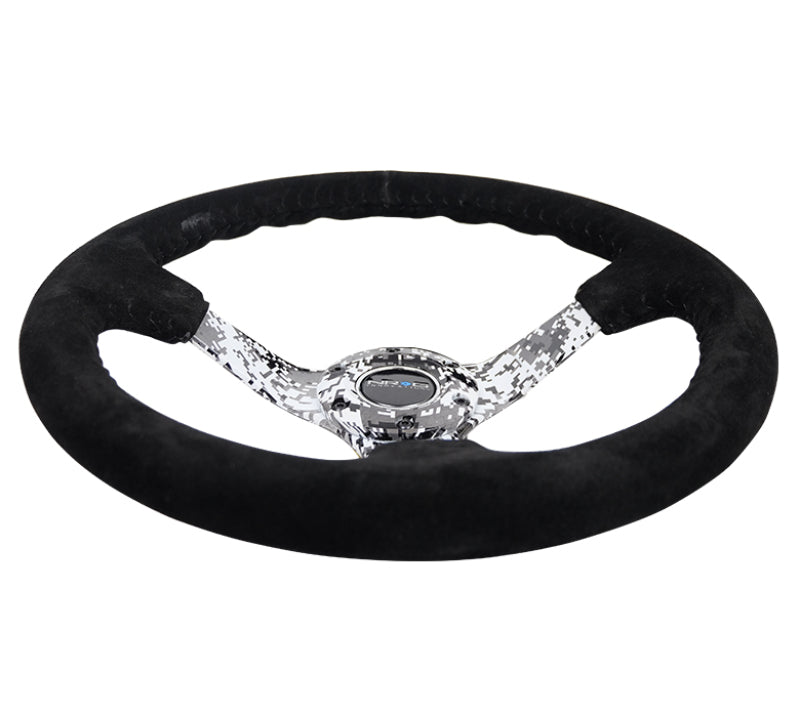 NRG Reinforced Steering Wheel (350mm / 3in. Deep) Blk Suede w/Hydrodipped Digi-Camo Spokes - Racecraft Industries