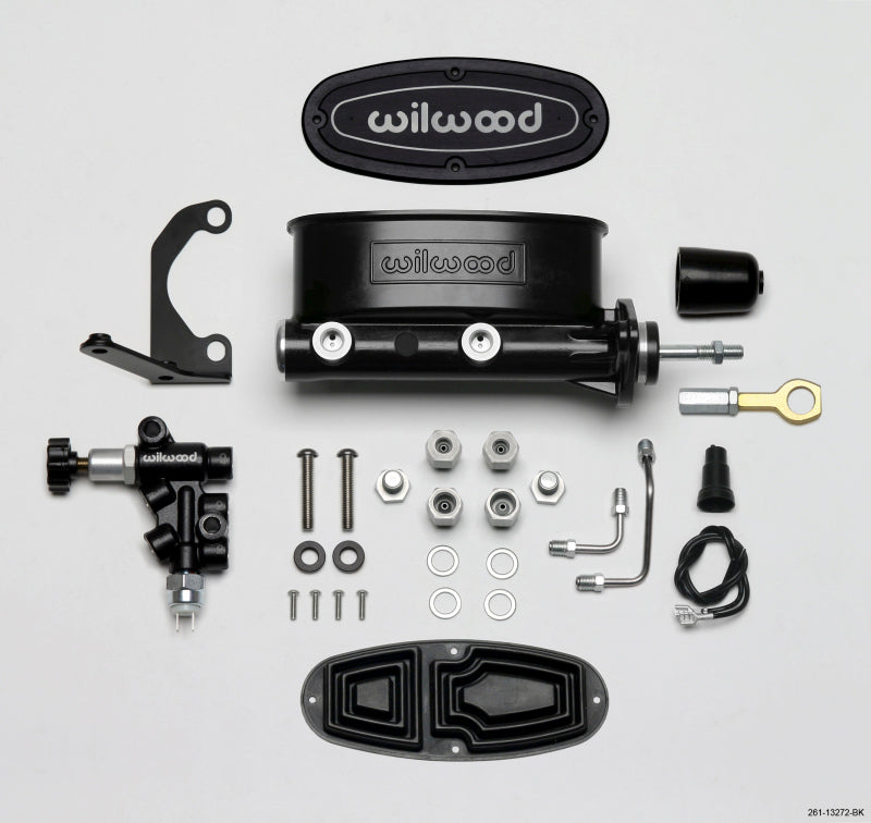 Wilwood HV Tandem M/C Kit w L/H Bracket & Prop Valve - 7/8in Bore Black-W/Push. - Early Mustang - Racecraft Industries