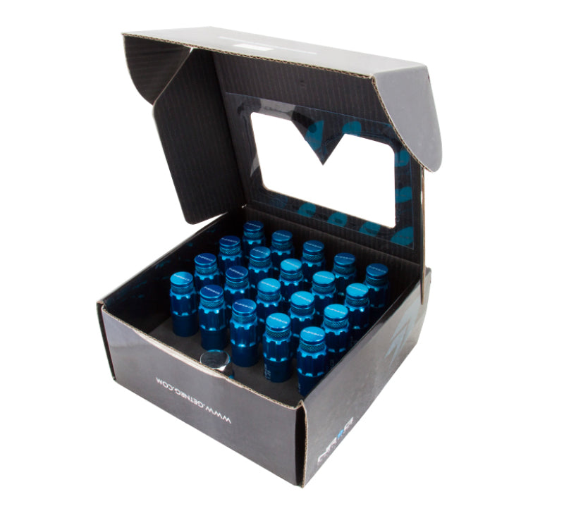 NRG 700 Series M12 X 1.5 Steel Lug Nut w/Dust Cap Cover Set 21 Pc w/Locks & Lock Socket - Blue - Racecraft Industries