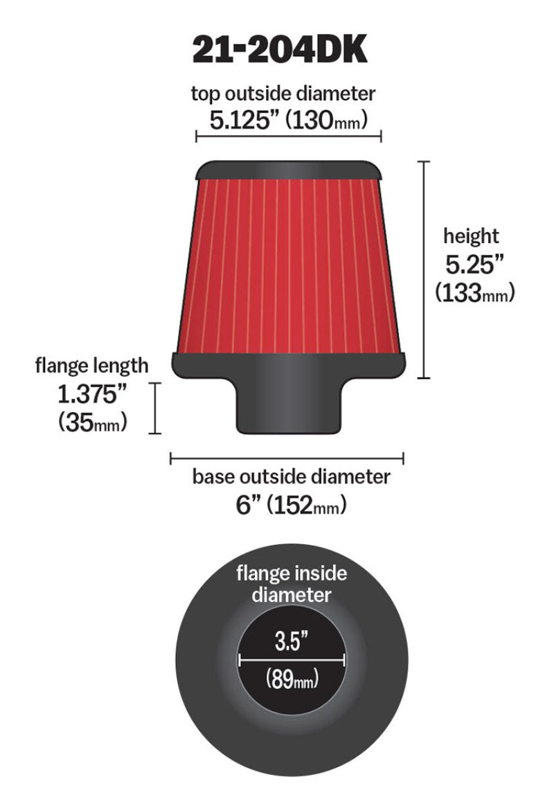 AEM 3.5 in Short Neck 5 in Element Filter - Racecraft Industries