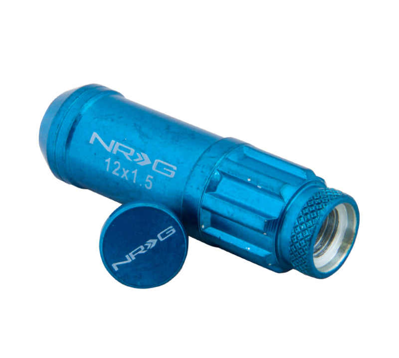 NRG 700 Series M12 X 1.5 Steel Lug Nut w/Dust Cap Cover Set 21 Pc w/Locks & Lock Socket - Blue - Racecraft Industries