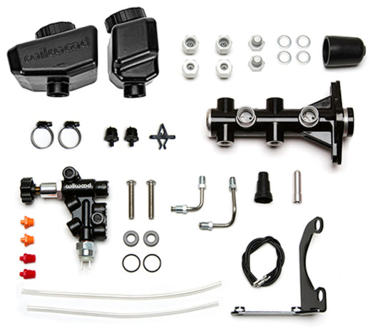 Wilwood Remote Tandem M/C Kit w/Brkt and Valve - 1.12in Bore Black - Racecraft Industries