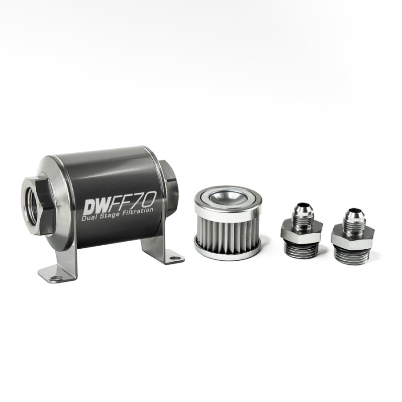 DeatschWerks Stainless Steel 6AN 5 Micron Universal Inline Fuel Filter Housing Kit (70mm) - Racecraft Industries
