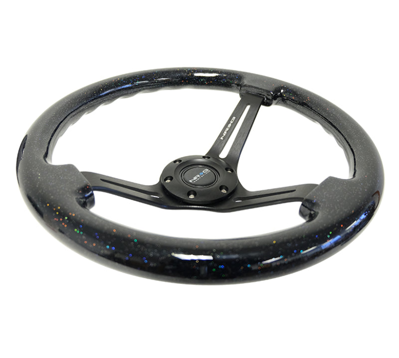 NRG Reinforced Steering Wheel (350mm / 3in. Deep) Black Multi Color Flake Wood w/ Black Matte Center - Racecraft Industries