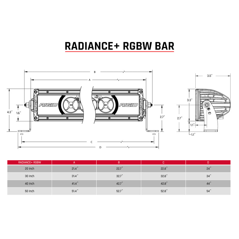 Rigid Industries Radiance+ 50in. RGBW Light Bar - Racecraft Industries