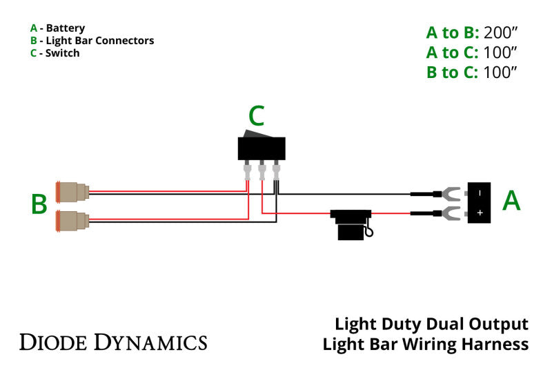 Diode Dynamics Light Duty Dual Output Light Bar Wiring Harness - Racecraft Industries